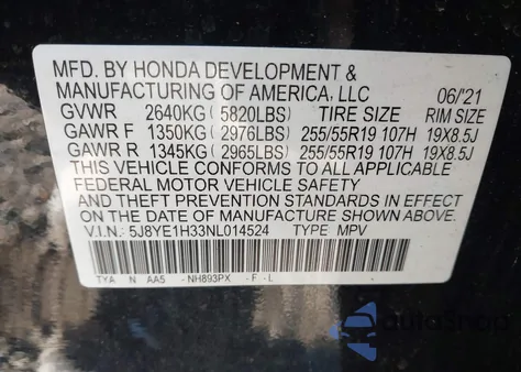 2022 Acura Mdx Standard z USA, uszkodzony, nr VIN 5J8YE1H33NL014524